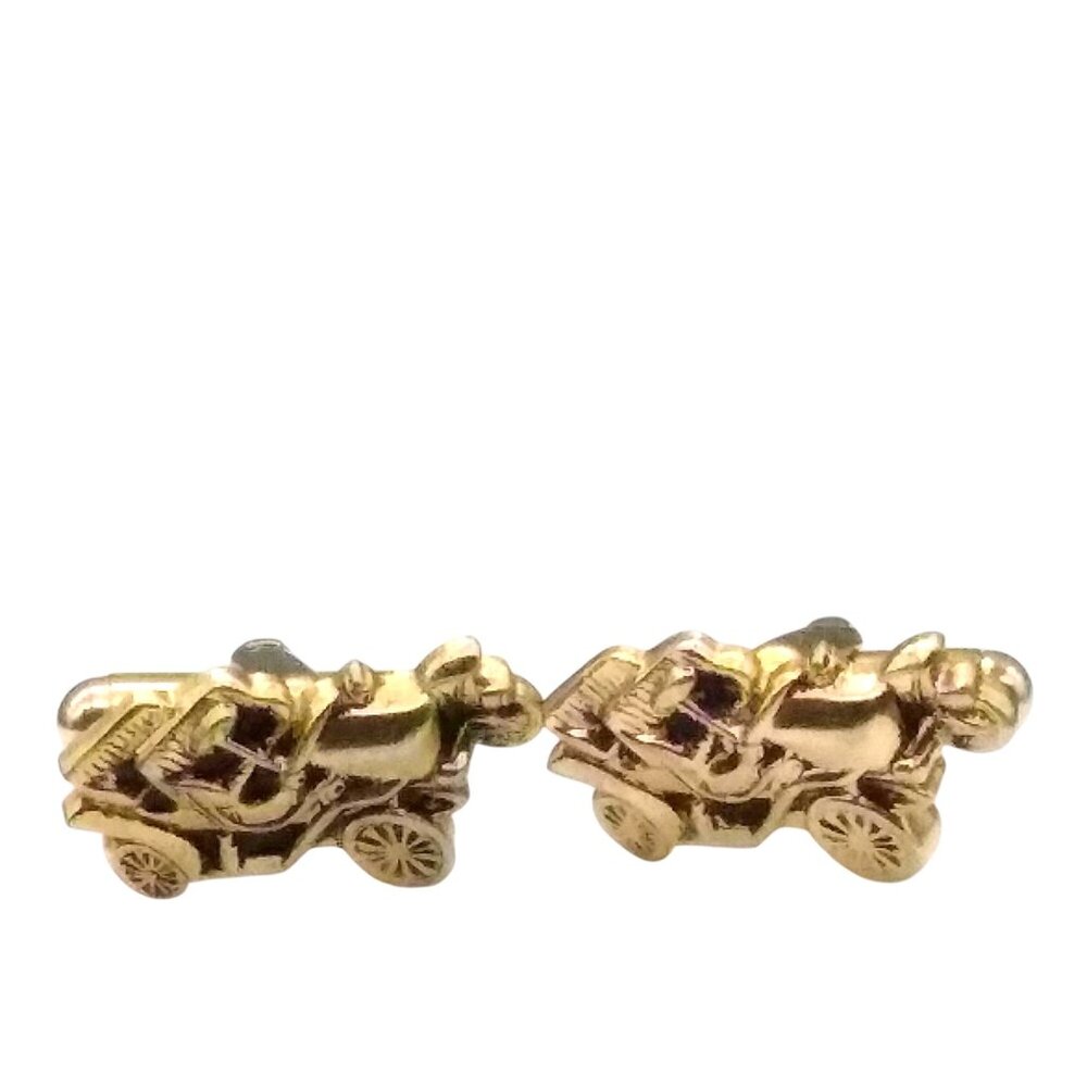 Antique Car Cuff Links, Gold Tone Mid Century Cufflinks, Vintage Gift for Him